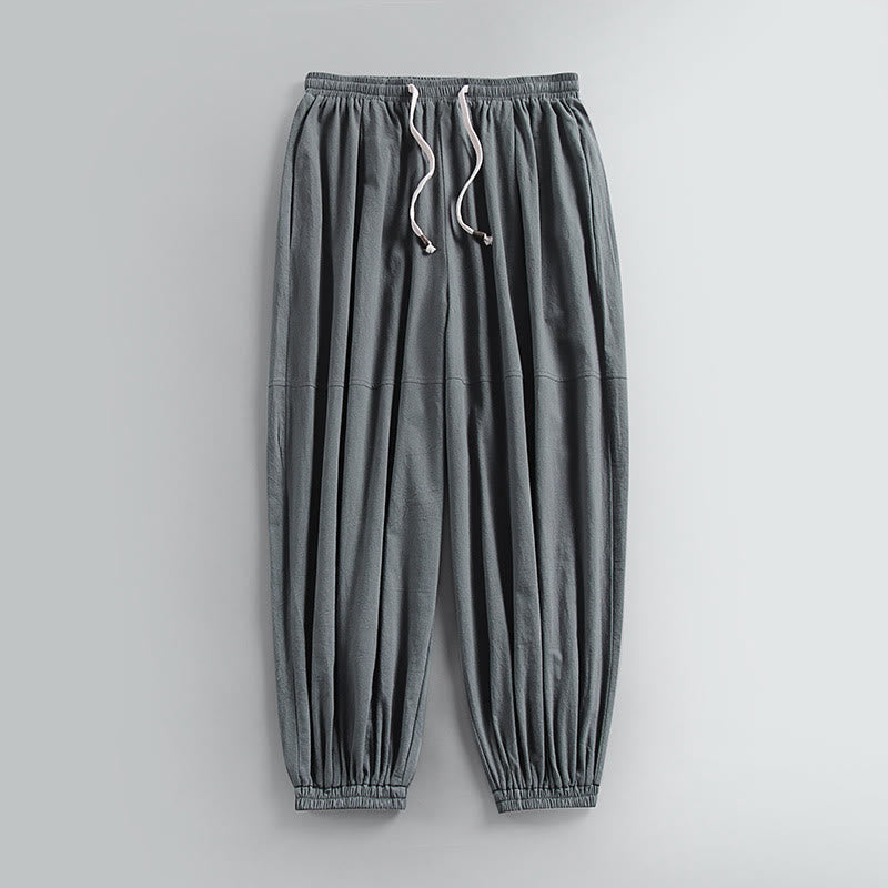 Buddha Stones Plain Drawstring Tapered Ankle-Length Men's Cotton Linen Pants With Pockets - Gray - US/UK/AU54，EU64 (9XL) - image 2