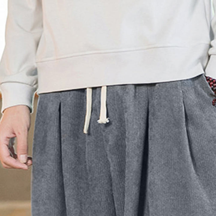 Buddha Stones Retro Men's Plain Fleece-Lined Corduroy Simple Design Harem Pants With Pockets - image 22