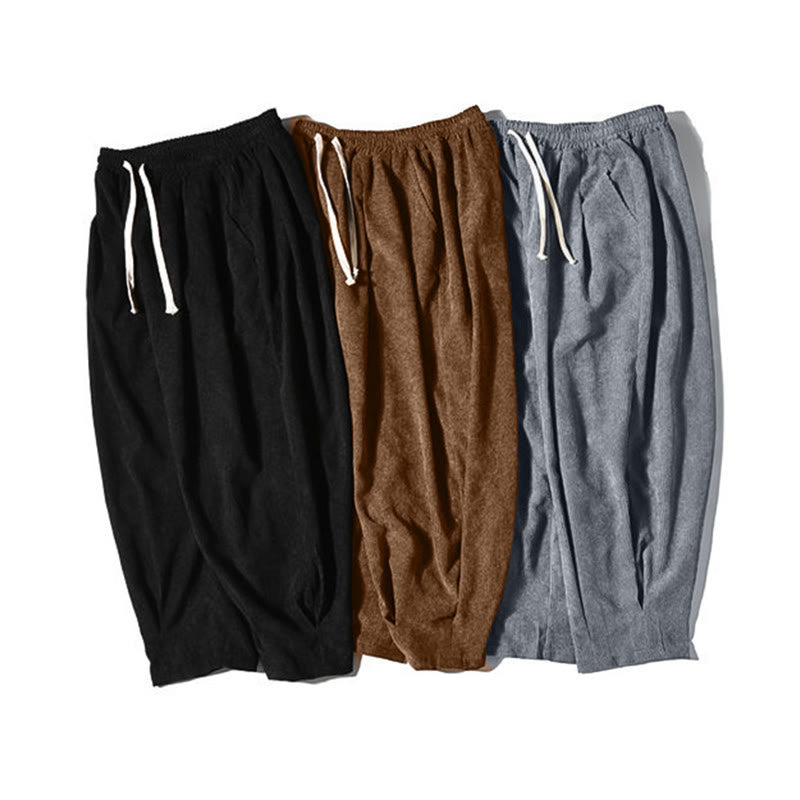 Buddha Stones Retro Men's Plain Fleece-Lined Corduroy Simple Design Harem Pants With Pockets - image 47