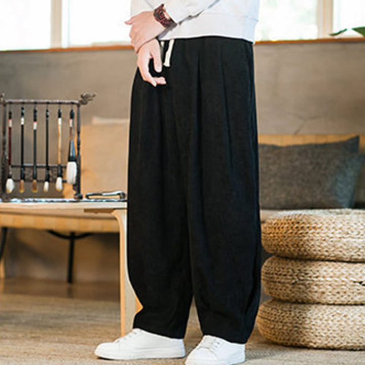 Buddha Stones Retro Men's Plain Fleece-Lined Corduroy Simple Design Harem Pants With Pockets - image 38