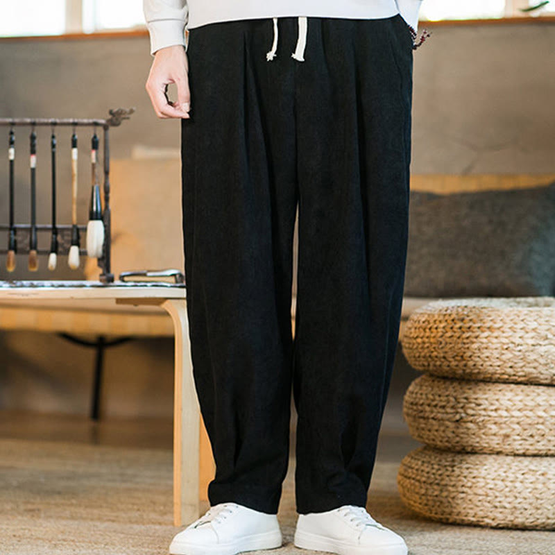 Buddha Stones Retro Men's Plain Fleece-Lined Corduroy Simple Design Harem Pants With Pockets - image 40