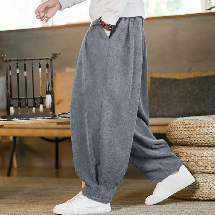 Buddha Stones Retro Men's Plain Fleece-Lined Corduroy Simple Design Harem Pants With Pockets - LightSlateGray(Standard Version) - US/UK/AU46，EU56 (5XL) - image 13