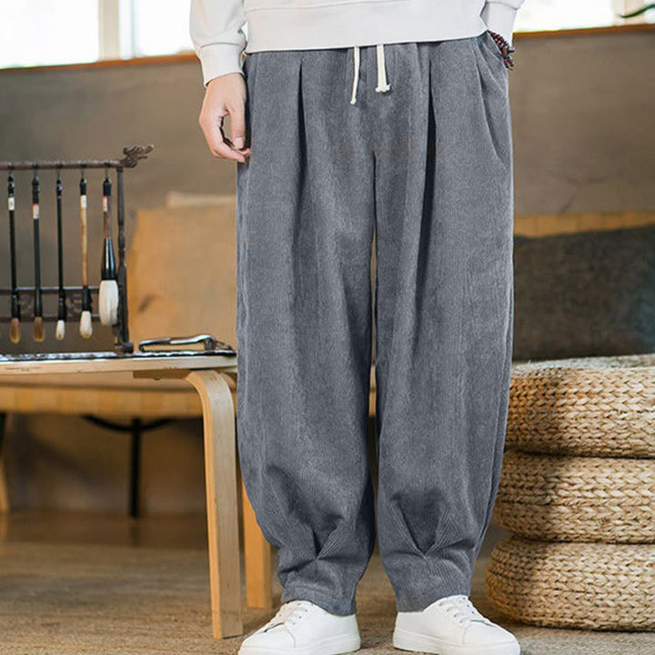 Buddha Stones Retro Men's Plain Fleece-Lined Corduroy Simple Design Harem Pants With Pockets - image 19