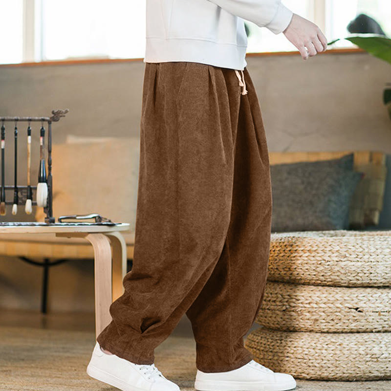 Buddha Stones Retro Men's Plain Fleece-Lined Corduroy Simple Design Harem Pants With Pockets - DarkGoldenrod - US/UK/AU46，EU56 (5XL) - image 1