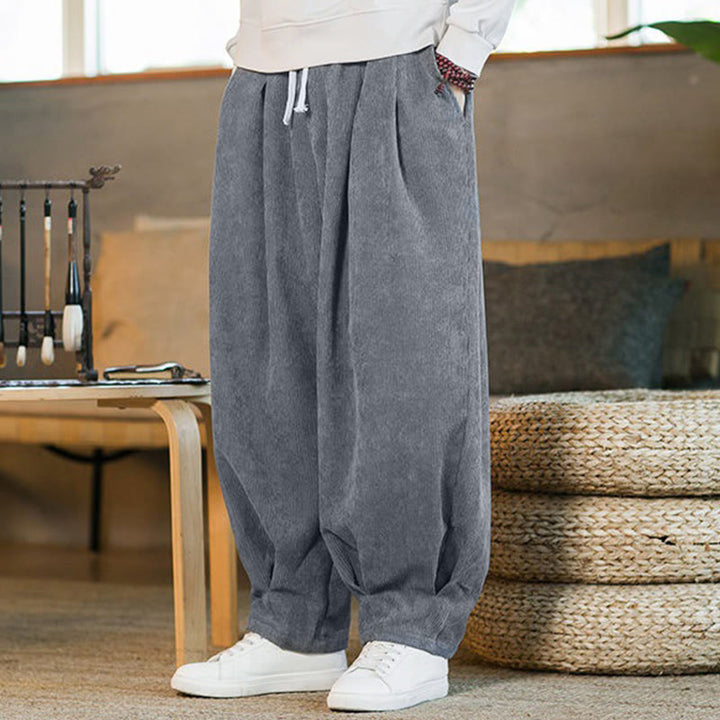 Buddha Stones Retro Men's Plain Fleece-Lined Corduroy Simple Design Harem Pants With Pockets - image 15