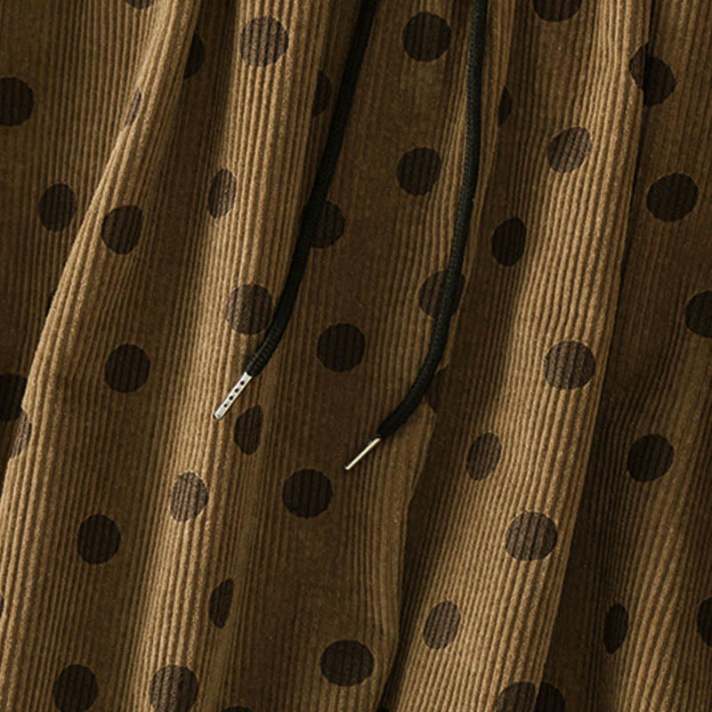 Buddha Stones Winter Polka Dot Pattern Women's Corduroy Skirt With Pockets - image 6