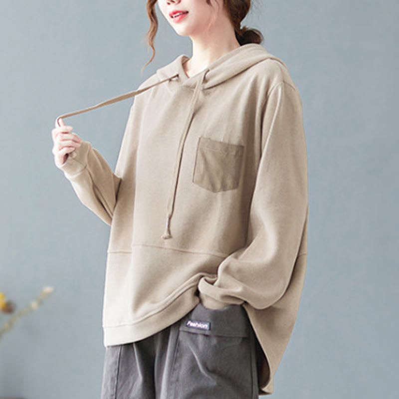 Buddha Stones Fall Solid Color Decorative Pocket Cotton Long Sleeve Women's Hoodie - image 28