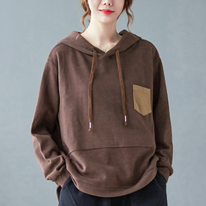 Buddha Stones Fall Solid Color Decorative Pocket Cotton Long Sleeve Women's Hoodie - image 3