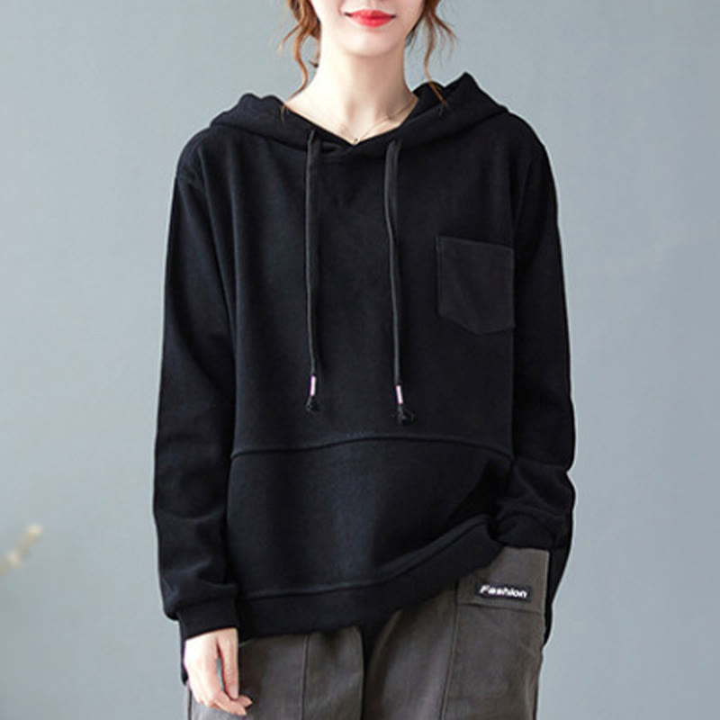 Buddha Stones Fall Solid Color Decorative Pocket Cotton Long Sleeve Women's Hoodie - image 21