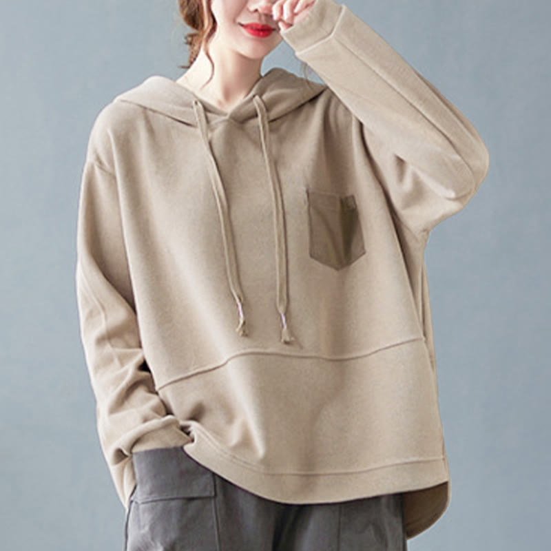 Buddha Stones Fall Solid Color Decorative Pocket Cotton Long Sleeve Women's Hoodie - image 26