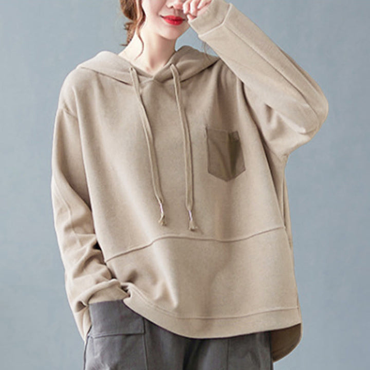 Buddha Stones Fall Solid Color Decorative Pocket Cotton Long Sleeve Women's Hoodie - image 26