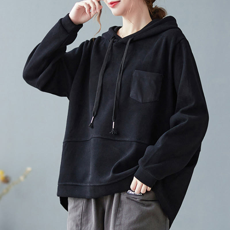 Buddha Stones Fall Solid Color Decorative Pocket Cotton Long Sleeve Women's Hoodie - image 23