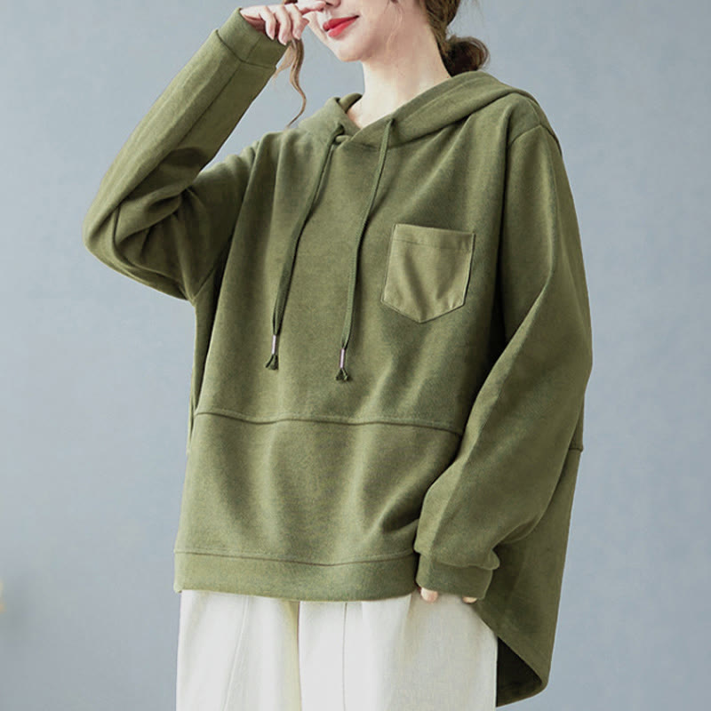 Buddha Stones Fall Solid Color Decorative Pocket Cotton Long Sleeve Women's Hoodie - image 11