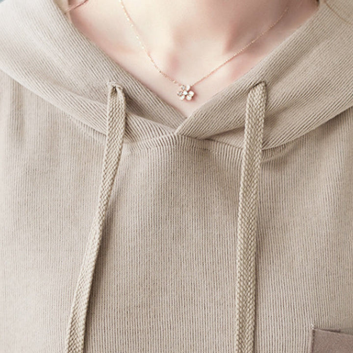 Buddha Stones Fall Solid Color Decorative Pocket Cotton Long Sleeve Women's Hoodie - image 33