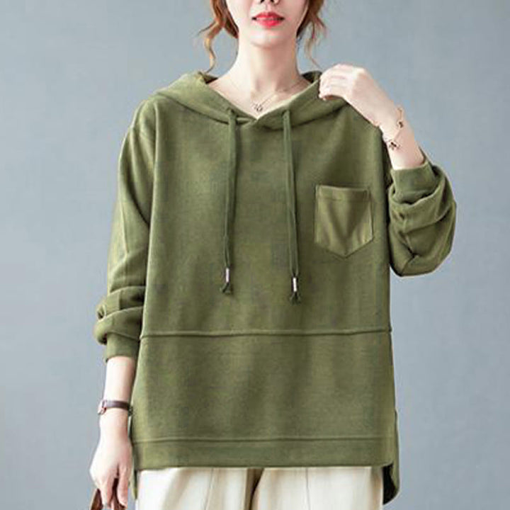 Buddha Stones Fall Solid Color Decorative Pocket Cotton Long Sleeve Women's Hoodie - image 10