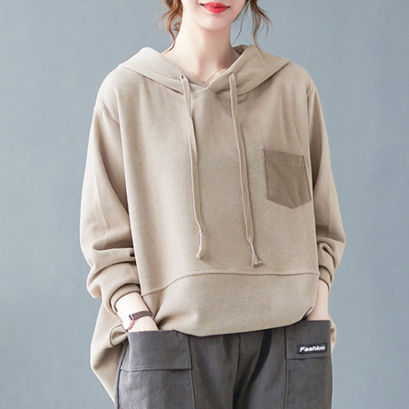 Buddha Stones Fall Solid Color Decorative Pocket Cotton Long Sleeve Women's Hoodie - image 29