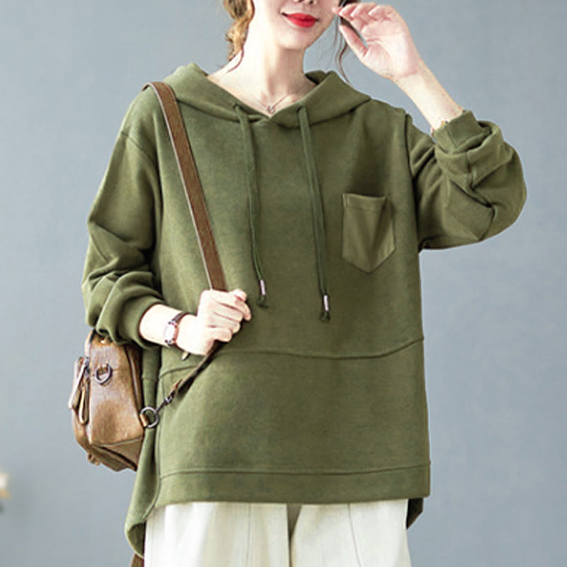 Buddha Stones Fall Solid Color Decorative Pocket Cotton Long Sleeve Women's Hoodie - image 15
