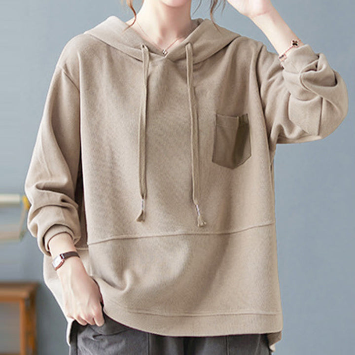 Buddha Stones Fall Solid Color Decorative Pocket Cotton Long Sleeve Women's Hoodie - image 30