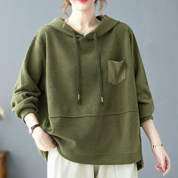 Buddha Stones Fall Solid Color Decorative Pocket Cotton Long Sleeve Women's Hoodie - image 9