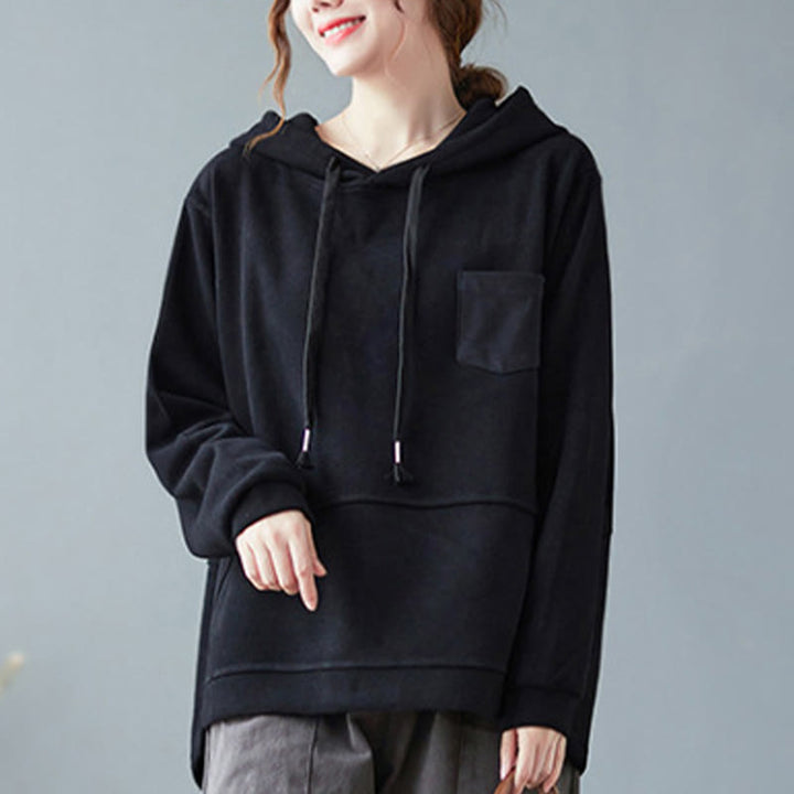 Buddha Stones Fall Solid Color Decorative Pocket Cotton Long Sleeve Women's Hoodie - image 22