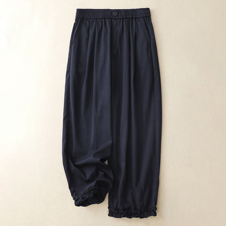 Buddha Stones Summer Button Ruffled Ankle-Length Women's Pants With Pockets - MidnightBlue - US8-10，UK/AU12-14，EU40-42 (2XL) - image 0