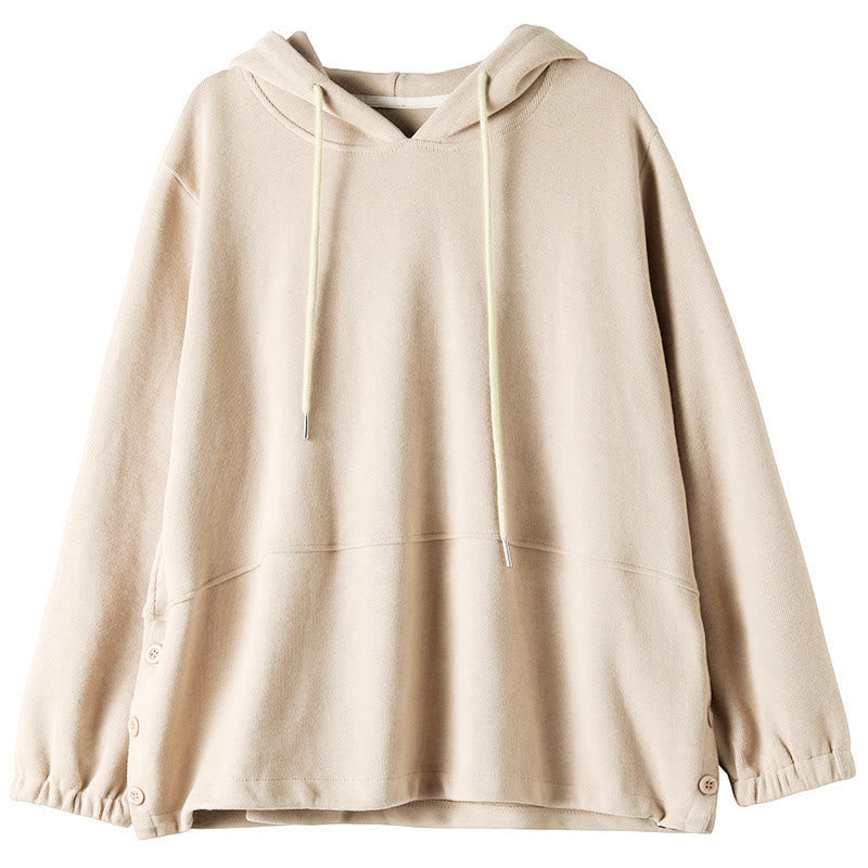 Buddha Stones Fall Solid Color Side Buttons Cotton Long Sleeve Women's Hoodie - image 9