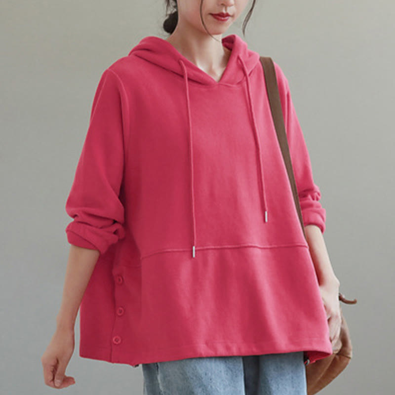 Buddha Stones Fall Solid Color Side Buttons Cotton Long Sleeve Women's Hoodie - image 12