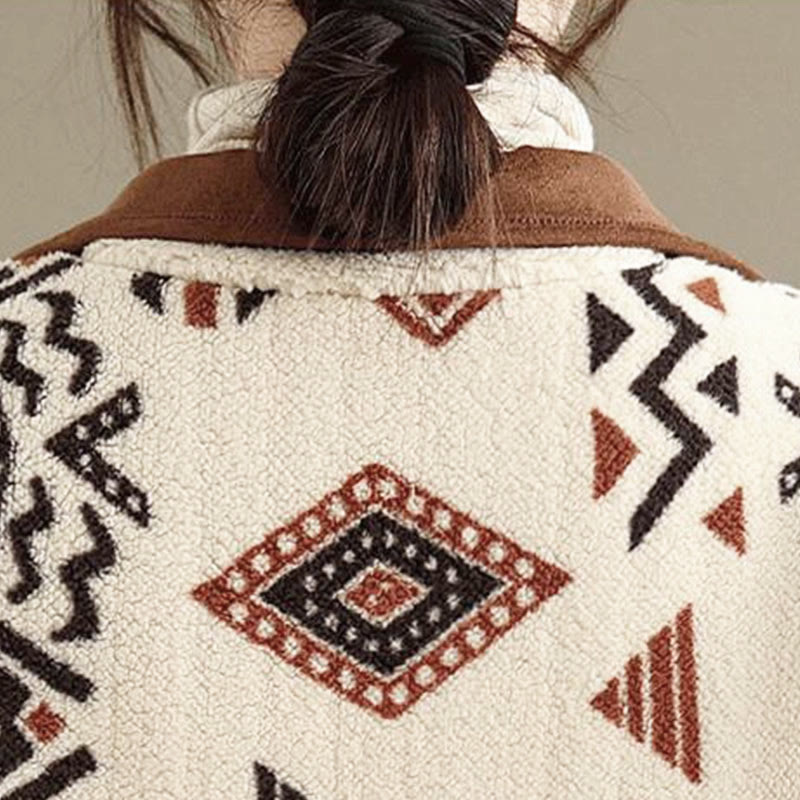 Buddha Stones Fall Winter Buttons Geometric Patterns Long Sleeve Cotton Women's Jacket  - image 13