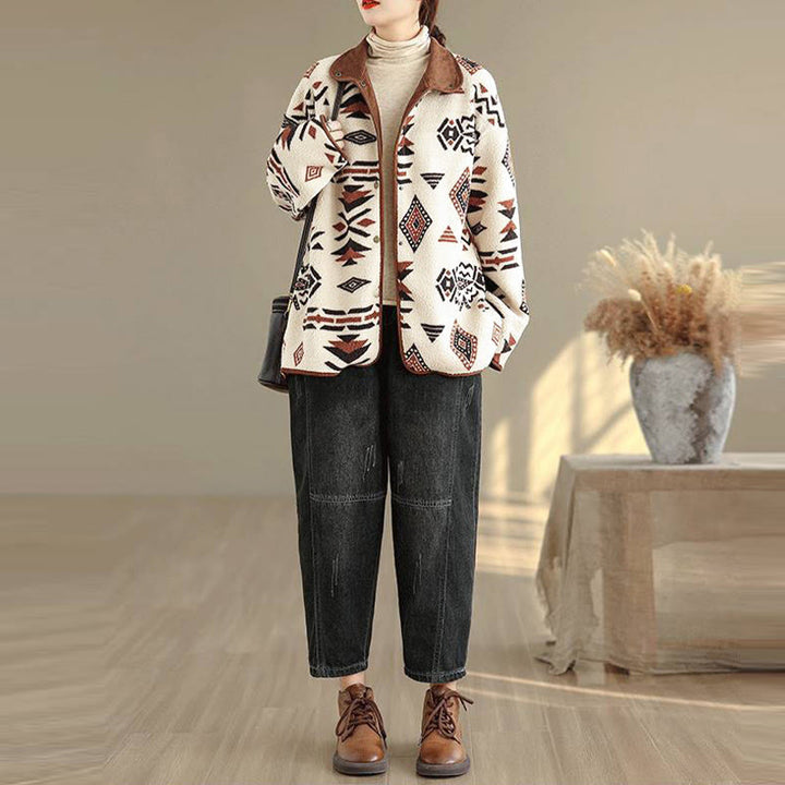 Buddha Stones Fall Winter Buttons Geometric Patterns Long Sleeve Cotton Women's Jacket  - image 7
