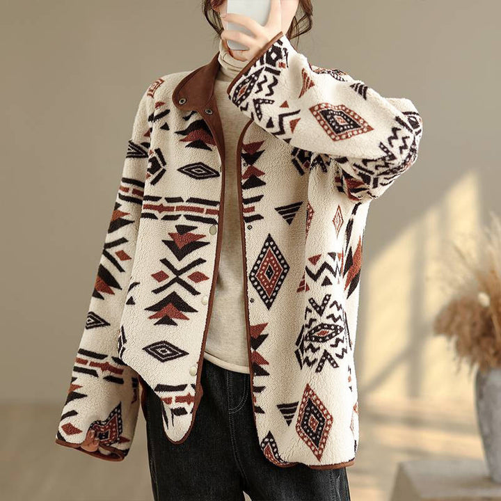 Buddha Stones Fall Winter Buttons Geometric Patterns Long Sleeve Cotton Women's Jacket  - image 2