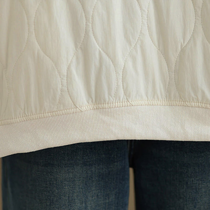 Buddha Stones Fall Solid Curved design Crew Neck Long Sleeve Women's Cotton Sweatshirt With Pockets - image 12