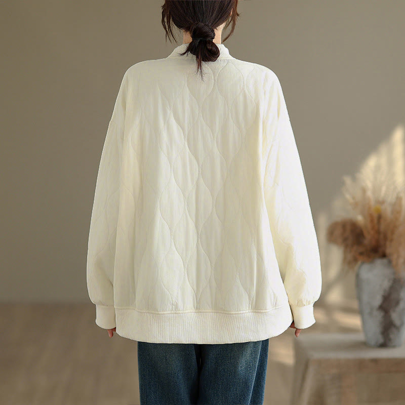 Buddha Stones Fall Solid Curved design Crew Neck Long Sleeve Women's Cotton Sweatshirt With Pockets - image 8