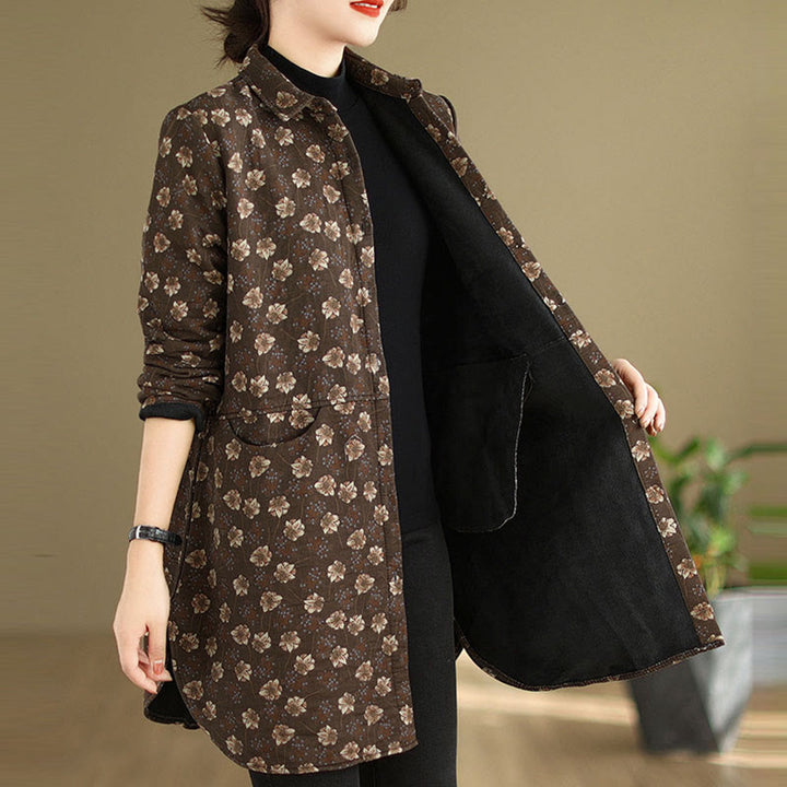 Buddha Stones Fall Winter Buttons Flower Patterns Long Sleeve Cotton Women's Jacket With Pockets - image 3