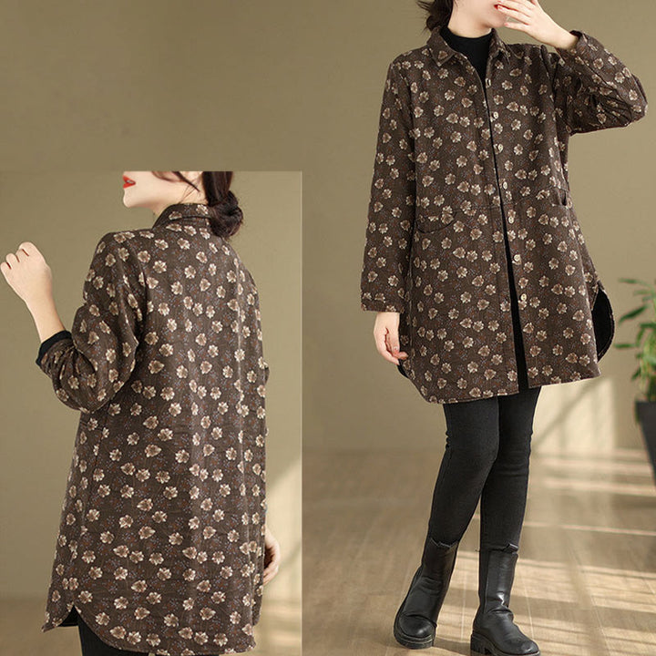 Buddha Stones Fall Winter Buttons Flower Patterns Long Sleeve Cotton Women's Jacket With Pockets - image 11