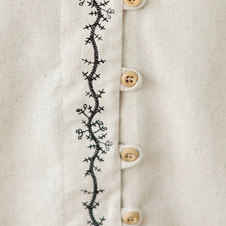 Buddha Stones Spring Embroidery Buttons Design Women's Cotton Peter Pan Collar Long Sleeve Shirt - image 9