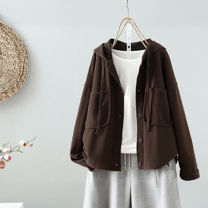 Buddha Stones Solid Color Buttons Down Decorative Pocket Women's Long Sleeve Cardigan - SaddleBrown - US8-10，UK/AU12-14，EU40-42 (2XL) - image 0