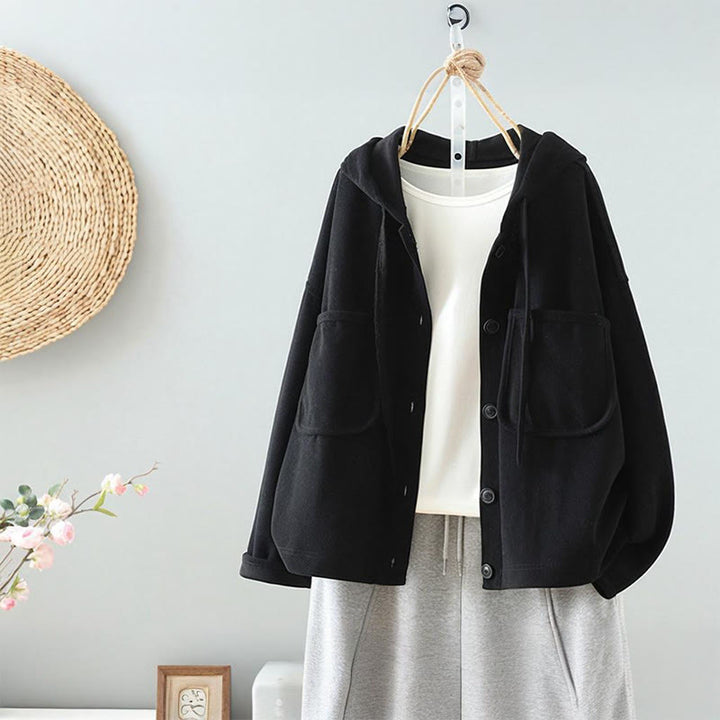 Buddha Stones Solid Color Buttons Down Decorative Pocket Women's Long Sleeve Cardigan - Black - US8-10，UK/AU12-14，EU40-42 (2XL) - image 2