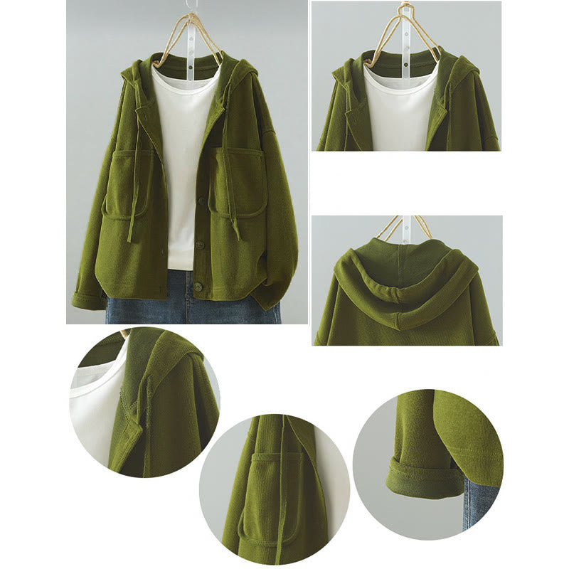 Buddha Stones Solid Color Buttons Down Decorative Pocket Women's Long Sleeve Cardigan - image 8