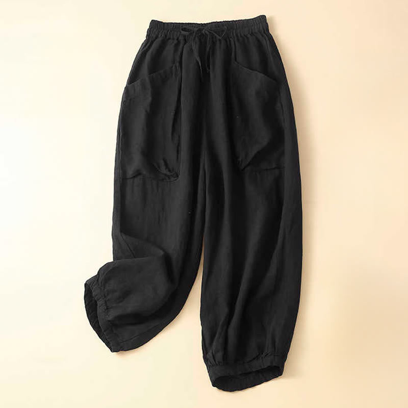 Buddha Stones Commute Women's Plain Harem Capri Cotton Pants With Pockets - Black - US8-10，UK/AU12-14，EU40-42 (2XL) - image 6