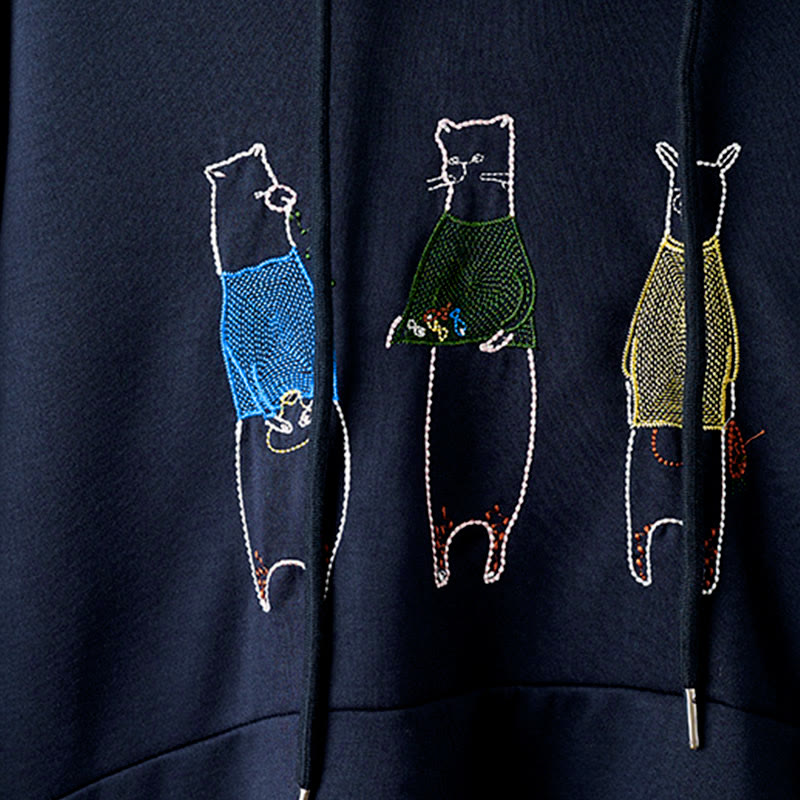 Buddha Stones Fall Embroidery Bear Long Sleeve Women's Hoodie - image 6