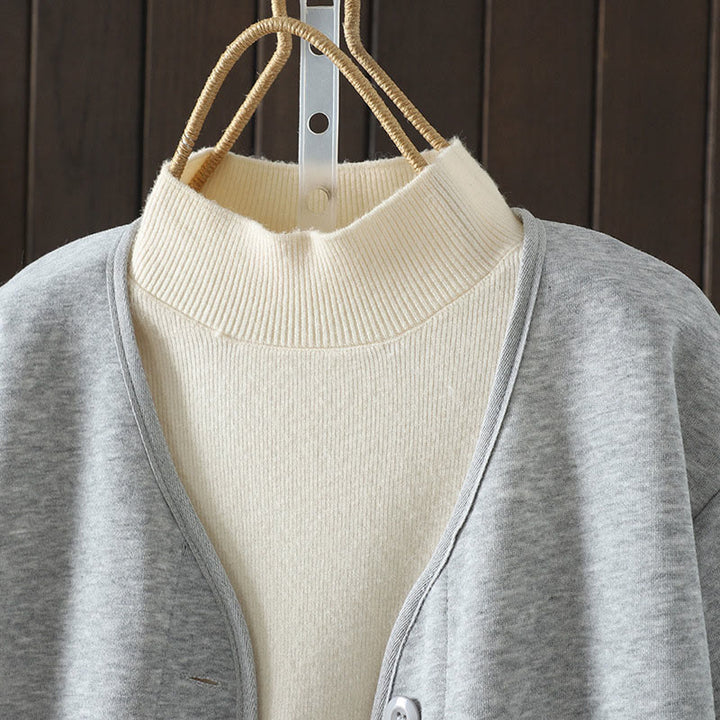 Buddha Stones Simple Plain V-Neck Buttons Down Design Women's Cotton Long Sleeve Jacket - image 8