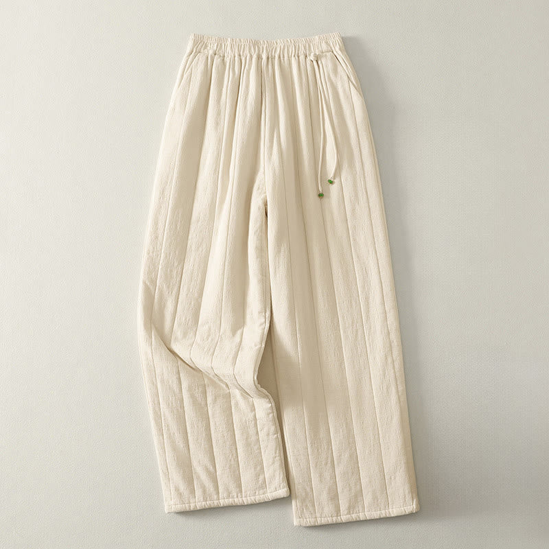 Buddha Stones Plain Cotton Polyester Thick Women's Pants With Pockets - FloralWhite - US8-10，UK/AU12-14，EU40-42 (2XL) - image 0