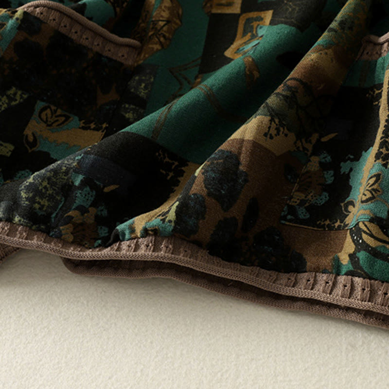 Buddha Stones Fall Geometric Patchwork V-Neck Women's Long Sleeve T-shirt With Pockets - image 14