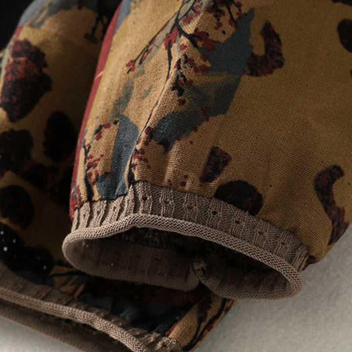 Buddha Stones Fall Geometric Patchwork V-Neck Women's Long Sleeve T-shirt With Pockets - image 6