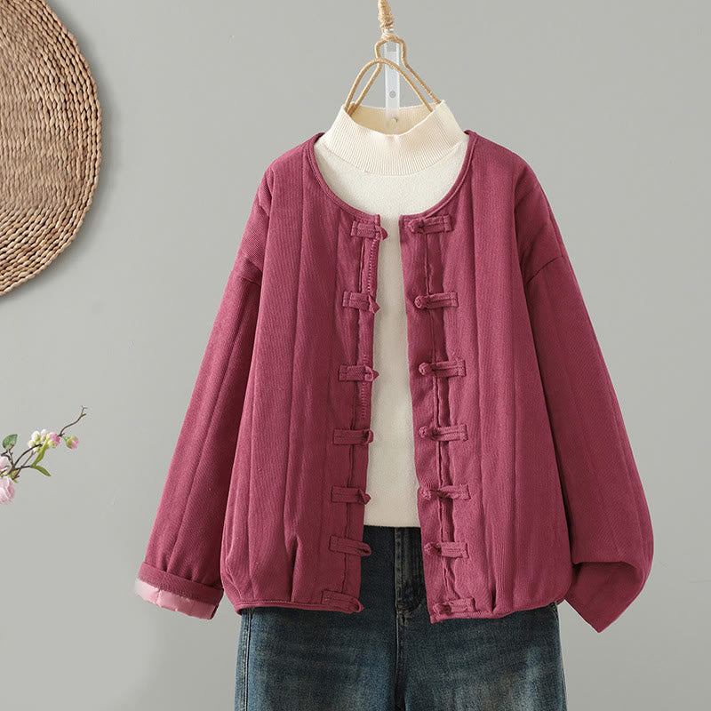 Buddha Stones Simple Plain Frog-Button Women's Cotton Long Sleeve Jacket - DeepPink - US14，UK/AU18，EU46 (2XL) - image 15