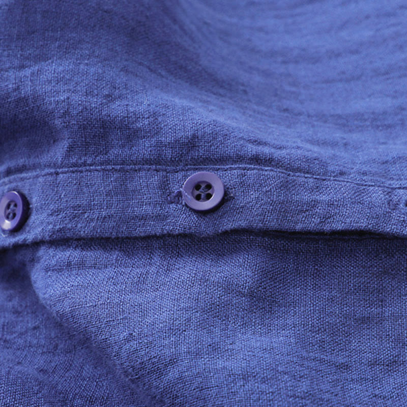 Buddha Stones Plain Long Sleeve Cotton Midi Dress With Pockets - image 12