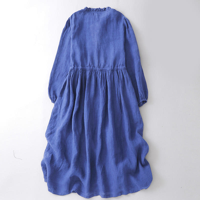 Buddha Stones Plain Long Sleeve Cotton Midi Dress With Pockets - image 1