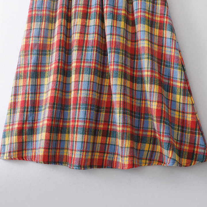 Buddha Stones Fall Winter Women's Plaid Pattern Cotton Skirt With Pockets - image 2