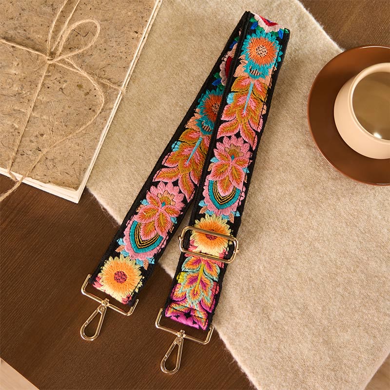 Buddha Stones Multicolor Flower Embroidery Adjustable Handbags Crossbody Shoulder Bag Straps - Black - 75-135*5cm - image 0