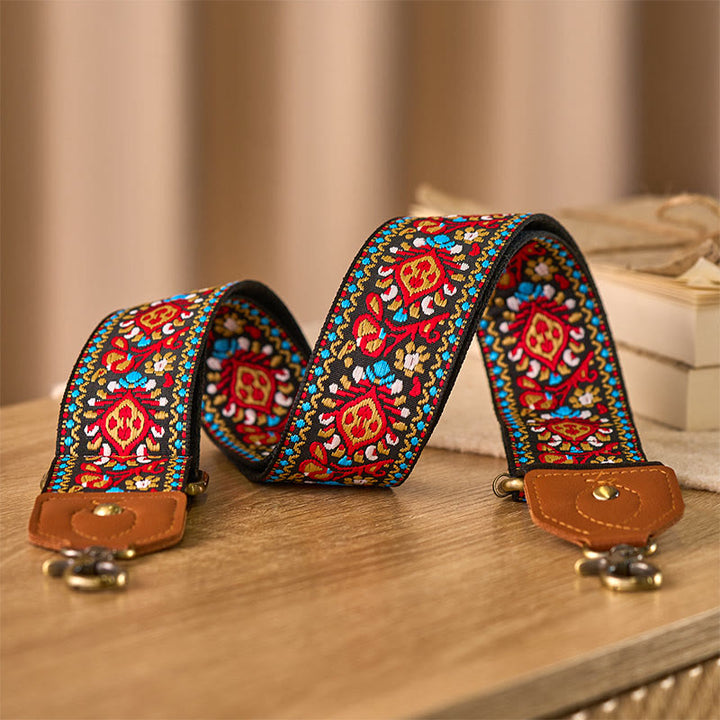 Buddha Stones Brown Black Safflower Jacquard Adjustable Handbags Crossbody Shoulder Bag Straps - Brown - 80-140cm*5cm - image 0